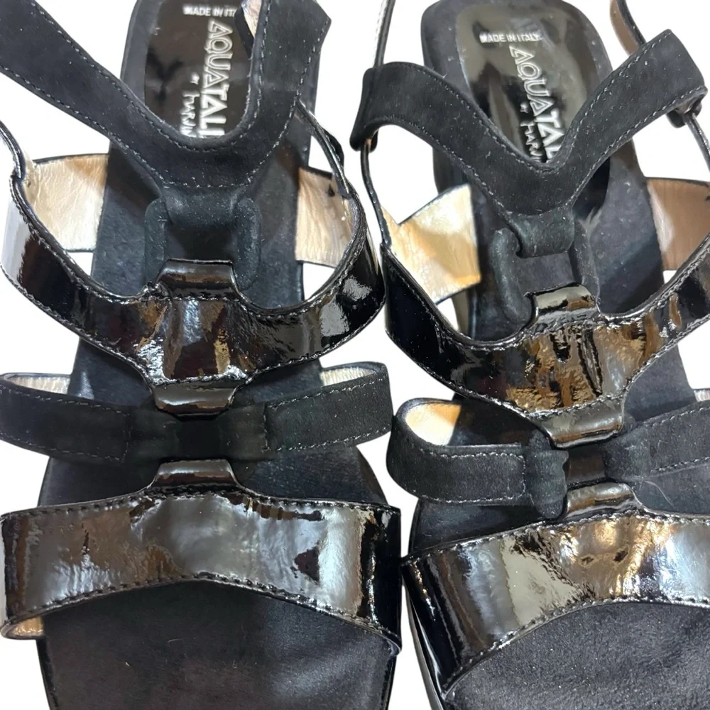 Aquatalia by Marvin K platform wedges black suede and patent leather size 8